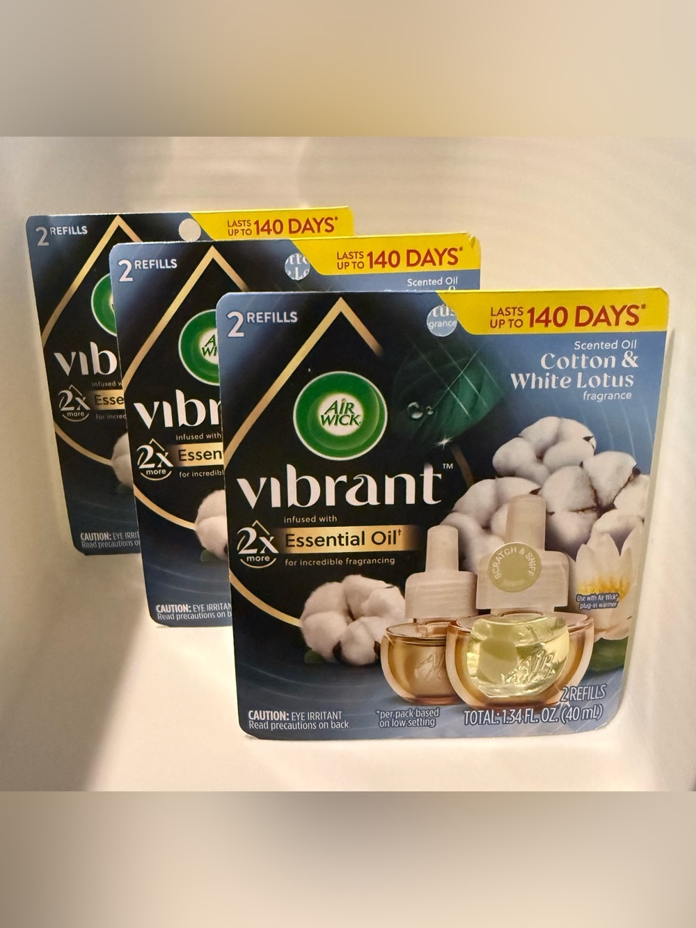 Air Wick 2 pack Vibrant Cotton & White Lotus Scented Oil Refills - Lot of 3